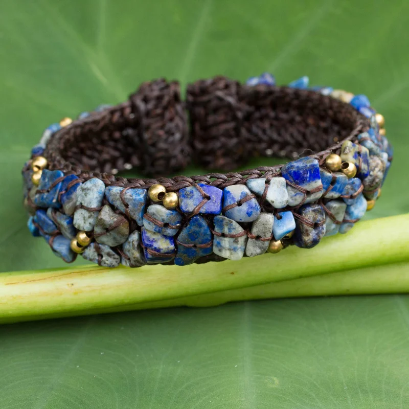 Bangles with oxidized gold for antique look -Ocean Day Lapis Lazuli Woven Cuff Bracelet