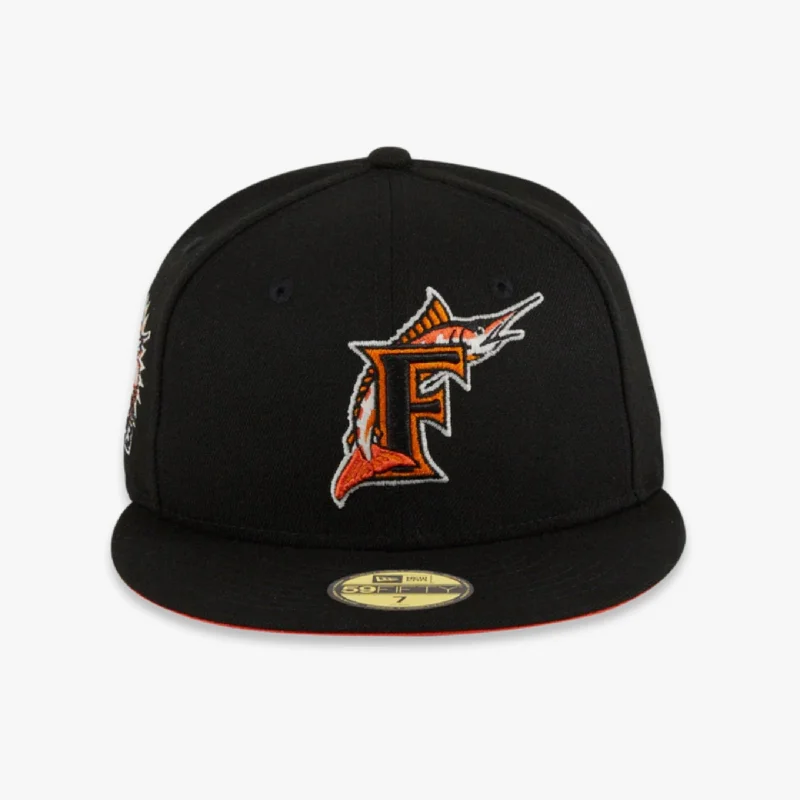 Premium snapback cap with embroidered artwork -New Era x MLB Glow My God 'Miami Marlins 1993 Inaugural Year' 59Fifty Patch Fitted Hat (Hat Club Exclusive)