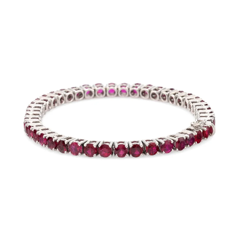 Bangles with rose quartz for soft pink -Puig Doria 15 carat total weight ruby 18k white gold tennis bracelet