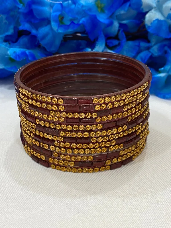 Bracelets with floral motifs for romantic touch -Beautiful Maroon Color Unique Design Glass Bangles For Women