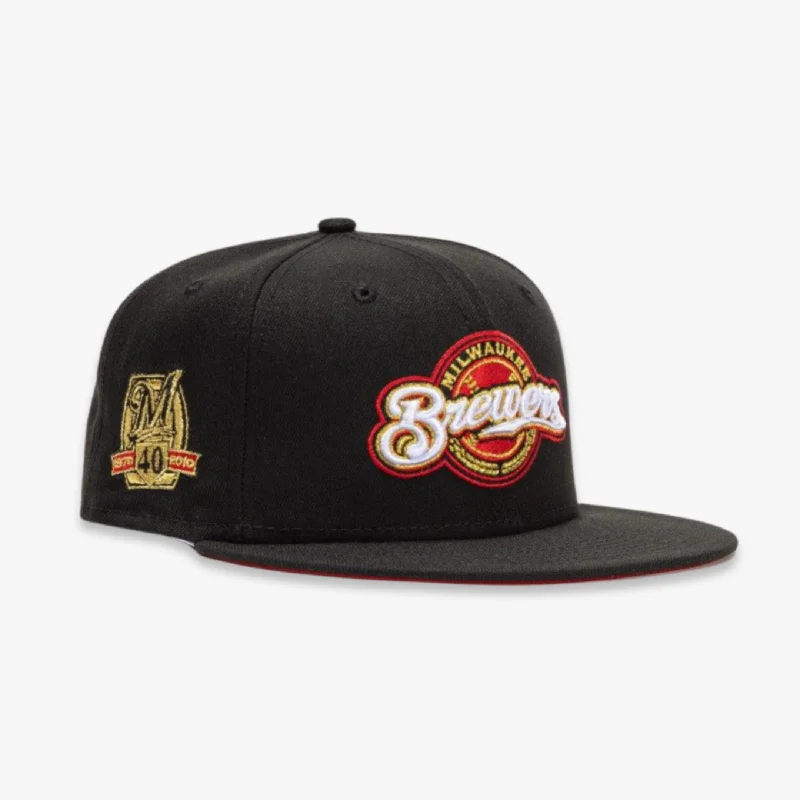 Vintage washed cap for faded cool look -New Era x MLB Beer Pack 'Milwaukee Brewers 40th Anniversary' 59Fifty Patch Fitted Hat (Hat Club Exclusive)