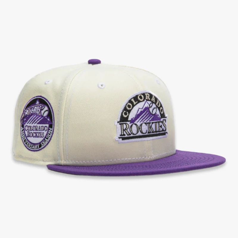 Neon graphic cap for eye-catching night runs -New Era x MLB White Dome 'Colorado Rockies 10th Anniversary' 59Fifty Patch Fitted Hat (Hat Club Exclusive)