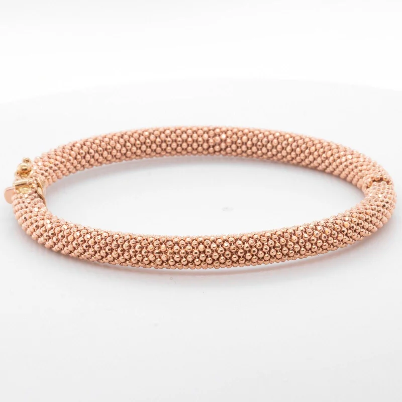 Bangles with rough opal for organic shine -14k Rose Gold Beaded Mesh Hinged Bangle Bracelet 6.75" 20.5g ITALY