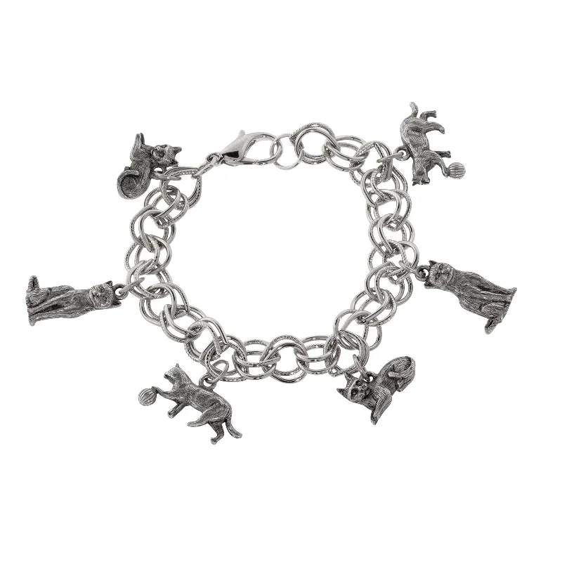 Bangles with polished onyx for bold sleekness -1928 Jewelry® Pewter 6 Cat Charm Bracelet