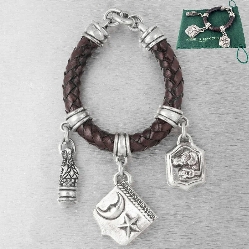 Bangles with polished jade for smooth calm -Kieselstein-Cord 925 Silver Star Moon Dog Gator Leather Charm Bracelet 1995 1996