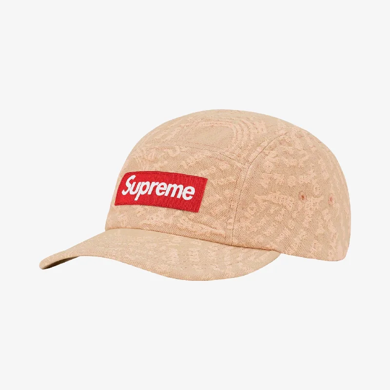 Wool trucker cap for warm stylish wear -Supreme Denim Camp Cap 'Circles Jacquard' Brown (FW21)