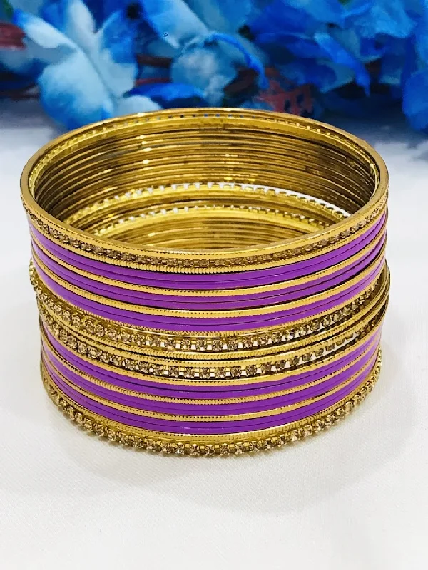 Bangles with twisted metal bands for flair -Exquisite Purple Color Party Wear Stone Designed Metal Bangles For Women