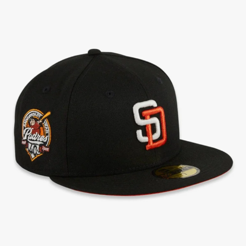 Classic cap with curved bill silhouette -New Era x MLB Glow My God 'San Diego Padres 40th Anniversary' 59Fifty Patch Fitted Hat (Hat Club Exclusive)