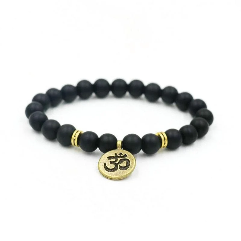 Bangles with bold hematite for metallic shine -Yoga Bracelets Black Beaded with Spiritual Charms