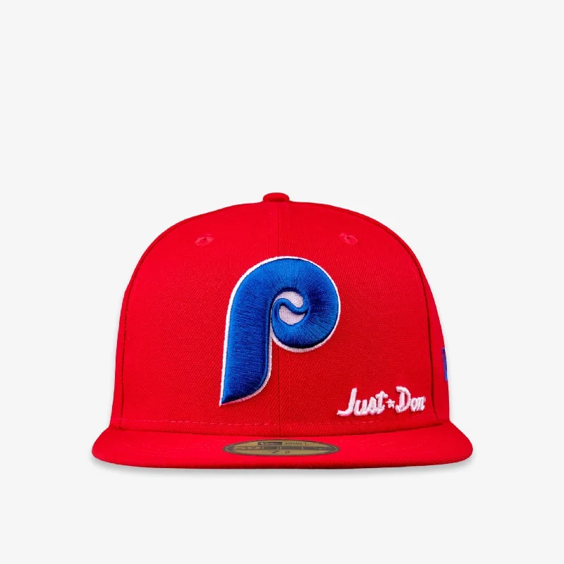 Black mesh cap for breathable summer wear -New Era x Just Don x MLB 'Philadelphia Phillies 1996 All-Star Game' 59Fifty Patch Fitted Hat (FW22)