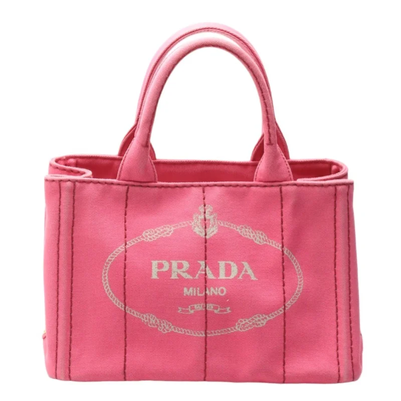 Handle bags with monogram designs for personalization -Prada Canapa  Cotton Canvas Tote Bag (Pre-Owned)