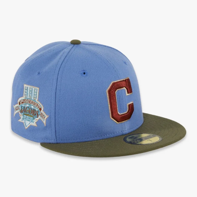 Retro striped cap for vintage sporty vibes -New Era x MLB Great Outdoors 'Cleveland Indians 10th Anniversary Jacobs Field' 59Fifty Patch Fitted Hat (Hat Club Exclusive)