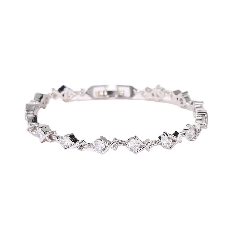 Bracelets with floral motifs for romantic touch -XO Tennis Bracelet with Round Cut White Diamond Cubic Zirconia Stones