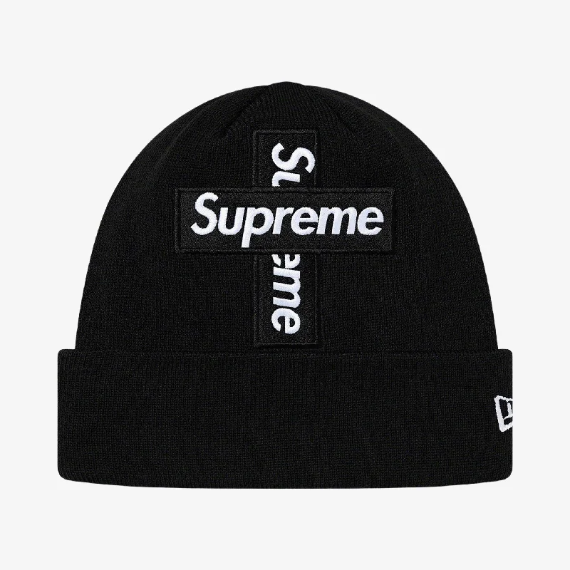 Retro striped cap for vintage sporty vibes -Supreme x New Era Beanie 'Cross Box Logo' Black (FW20)