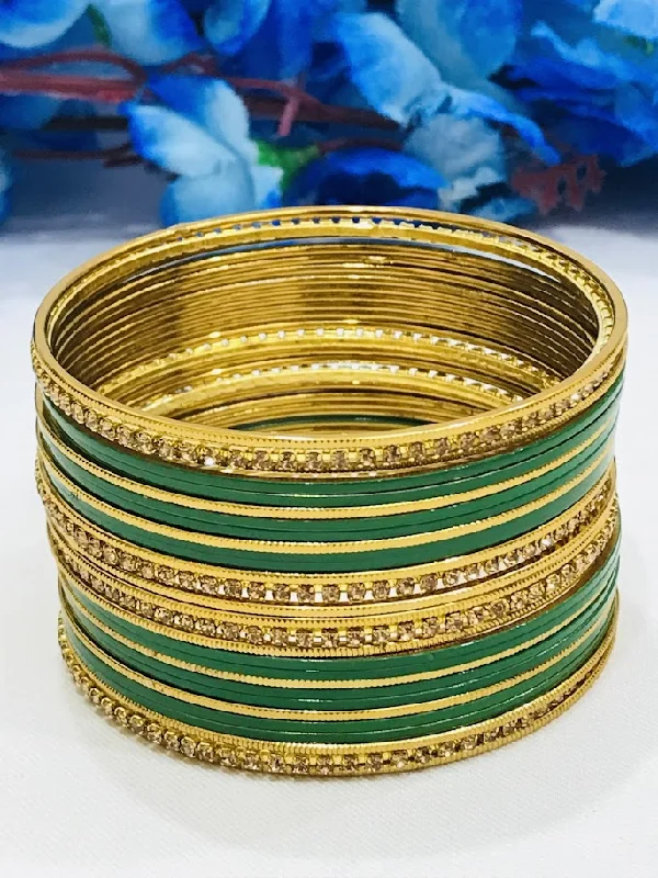 Bangles with aquamarine stones for sea hues -Appealing Green Color Party Wear Stone Design Metal Bangles For Women