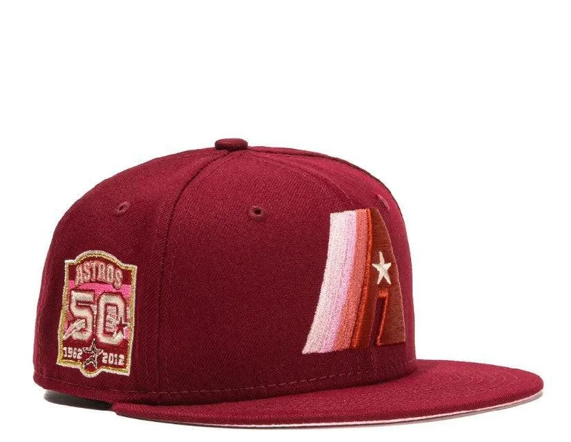 Sports fan cap with bold team colors -New Era x MLB Red Velvet 'Houston Astros Concept 50th Anniversary' 59Fifty Patch Fitted Hat (Hat Club Exclusive)