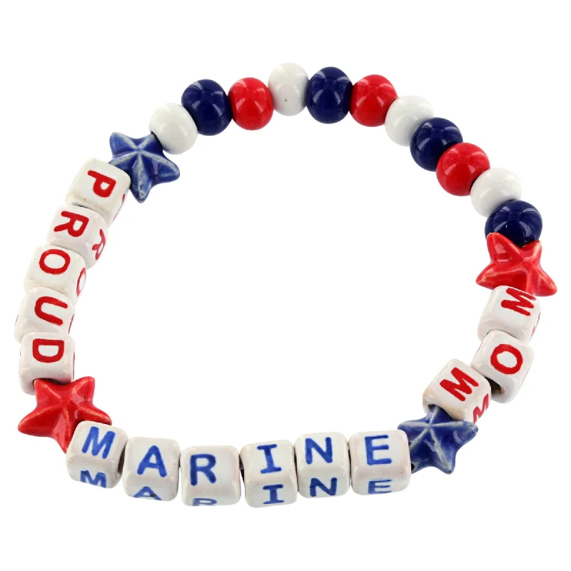 Bracelets with crescent moon for lunar appeal -Proud Marine Mom Ceramic Bead Bracelet