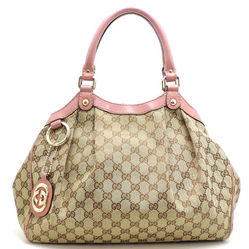 Handle bags with denim fabric for casual -Gucci Sukey  pink Gg Canvas Leather Tote Bag (Pre-Owned)