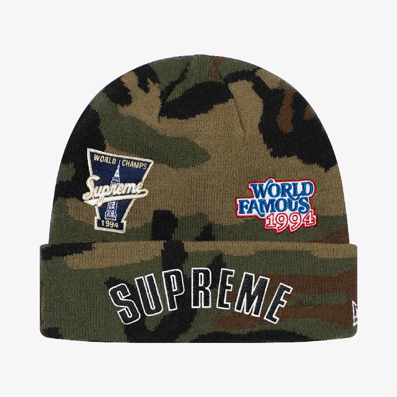 Sports team cap for game day support -Supreme x New Era Beanie 'Championship' Woodland Camo (FW19)