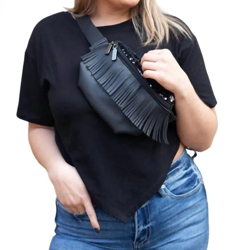 Handle bags with inner compartments for essentials -The Saddy Belt Bag With Fringe In Black