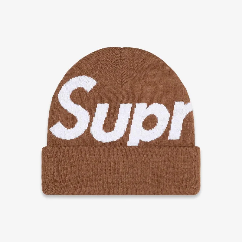 Premium cap with leather strap accent -Supreme Big Logo Beanie Brown (FW22)