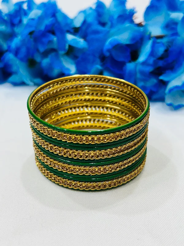 Bracelets with woven leather for rustic style -Alluring Green Color Unique Design Metal Bangles For Women