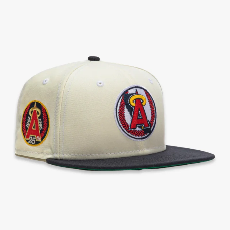 Sports team cap with bold logo front -New Era x MLB White Dome 'Los Angeles Angels 25th Anniversary' 59Fifty Patch Fitted Hat (Hat Club Exclusive)