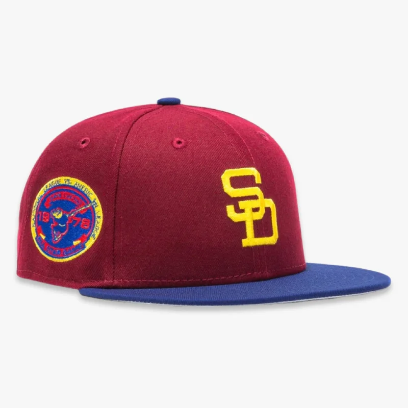 Black baseball cap for sleek all-black looks -New Era x MLB Sangria 'San Diego Padres 1978 All-Star Game' 59Fifty Patch Fitted Hat (Hat Club Exclusive)