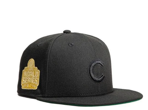 Premium leather cap with stitched logo detail -New Era x MLB Gold Digger 'Chicago Cubs 2016 World Series' 59Fifty Patch Fitted Hat (Hat Club Exclusive)