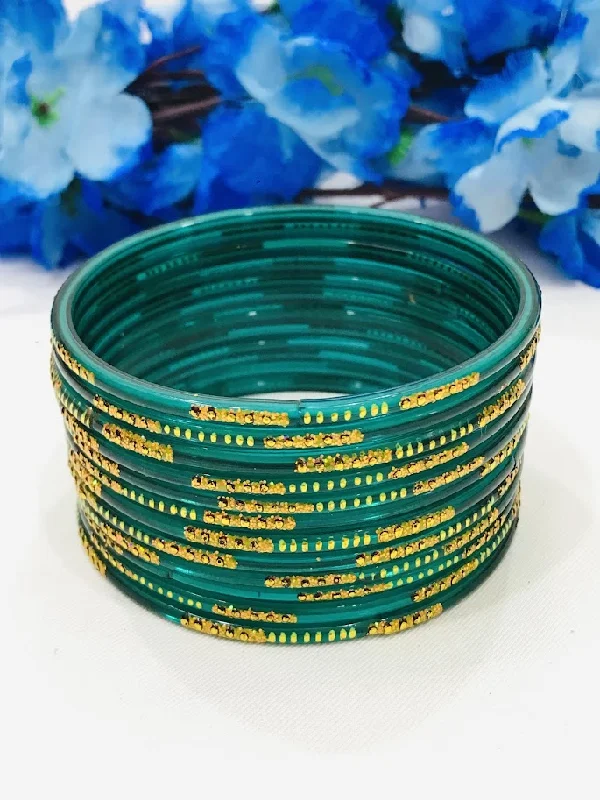 Bangles with aventurine gems for green luck -Elegant Teal Green Color Party Wear Glass Bangles For Women