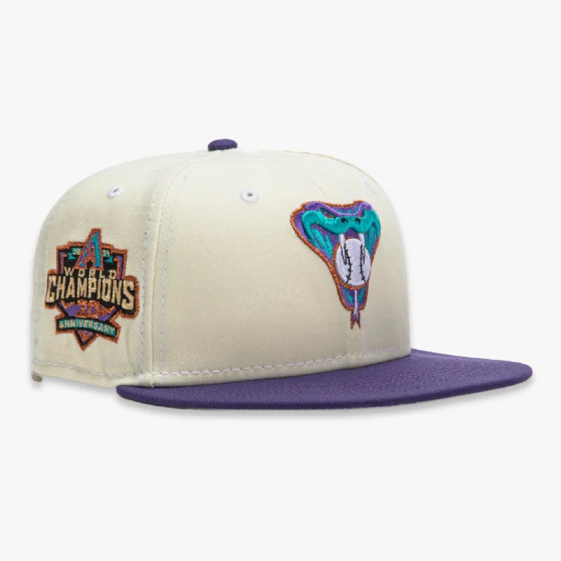 Bright cap for fun festival outfits -New Era x MLB White Dome 'Arizona Diamondbacks 20th Anniversary World Champoions' 59Fifty Patch Fitted Hat (Hat Club Exclusive)