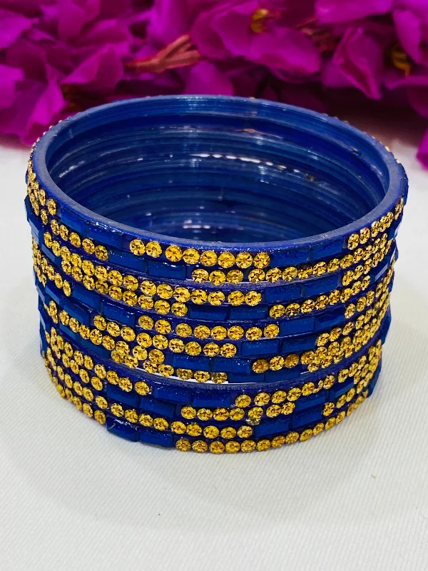 Bracelets with star sapphire for unique shine -Beautiful Blue Color Stone Design Glass Bangles For Women