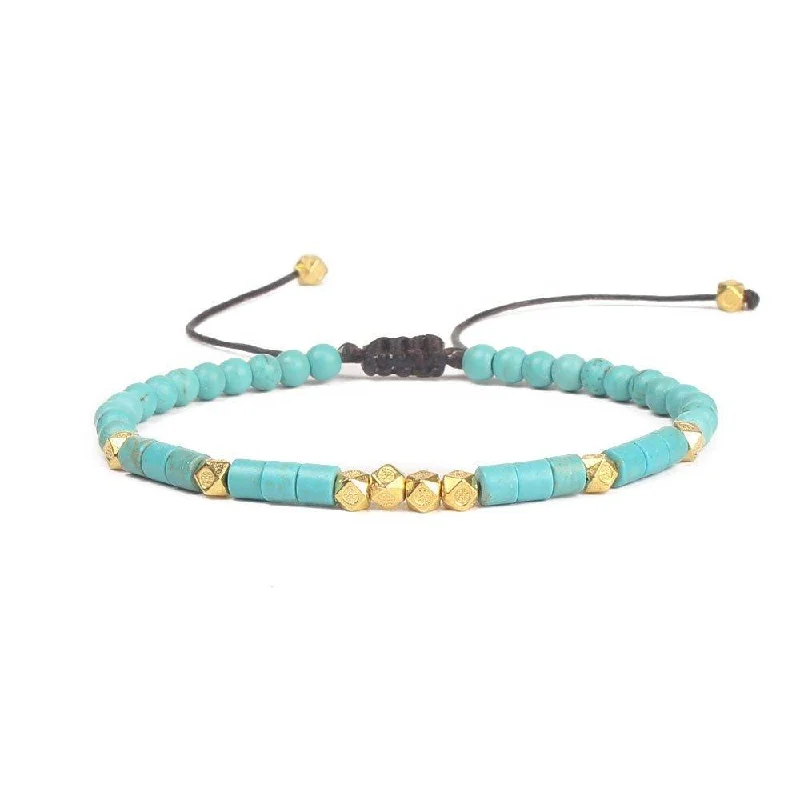 Bangles with tiger eye bands for warmth -Friendship Bracelet Handwoven with Turquoise Beads