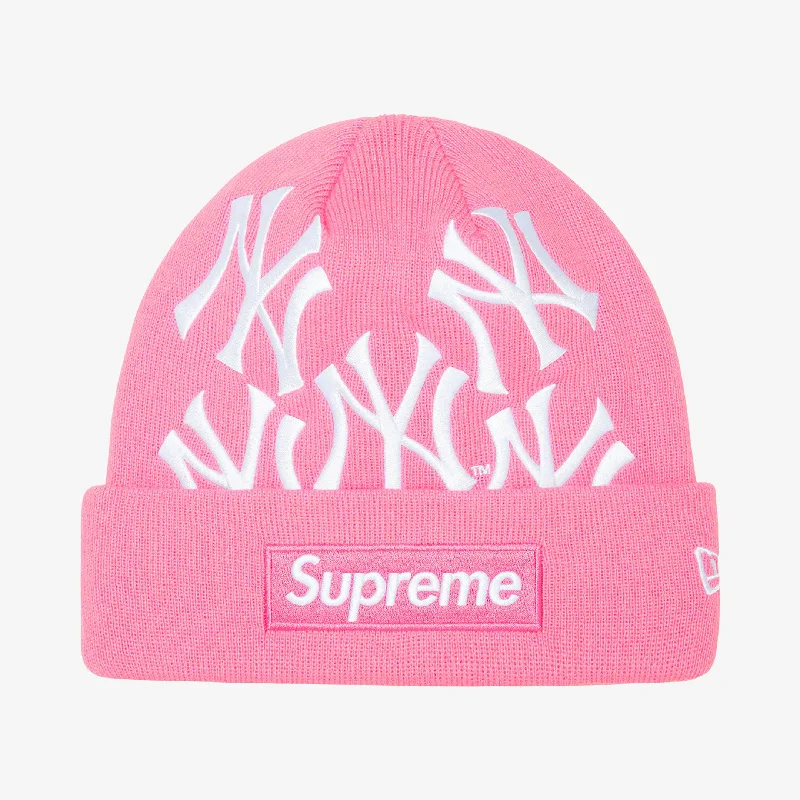 Premium snapback cap with embroidered artwork -Supreme x MLB New York Yankees x New Era Beanie 'Box Logo' Pink (FW21)