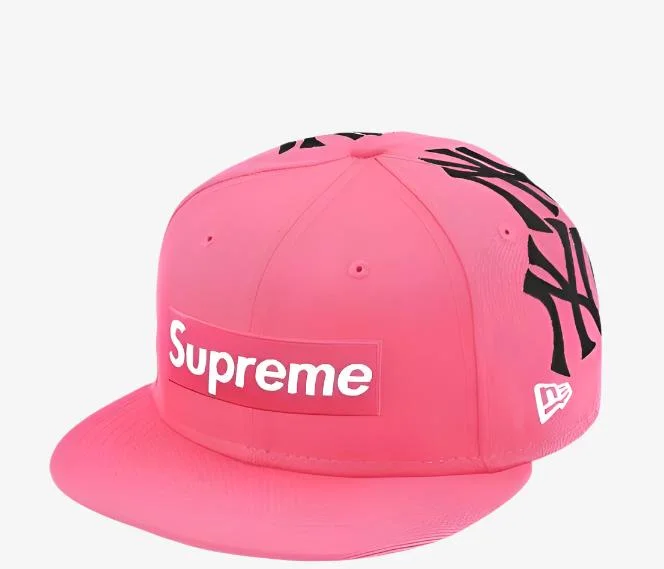 Embroidered sports cap for team pride display -Supreme x MLB New York Yankees x New Era Fitted Hat 'Box Logo' Pink (FW21)