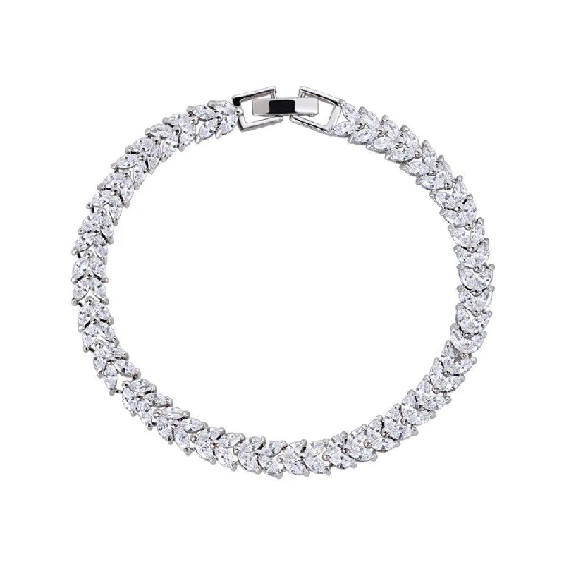 Bangles with claw-set tourmaline for vibrancy -Marquise and Pear Cut Cubic Zirconia Tennis Bracelet White Diamond Cubic Zirconia