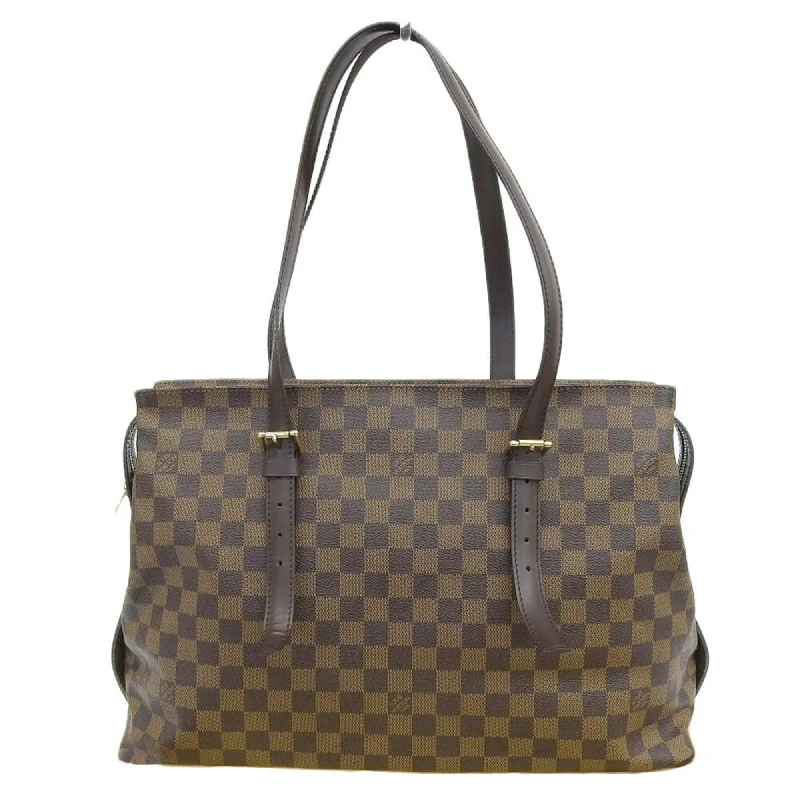 Handle bags with playful pom-poms for charm -Louis Vuitton Damier Damier Canvas Ebene Shoulder Bag Tote Bag (Pre-Owned)