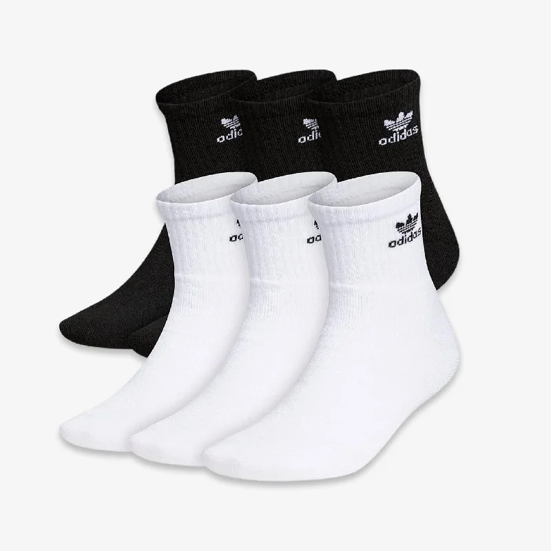 Classic black cap for versatile outfit pairing -Adidas Trefoil Mid Quarter Socks (6 Pack) White / Black BH6436