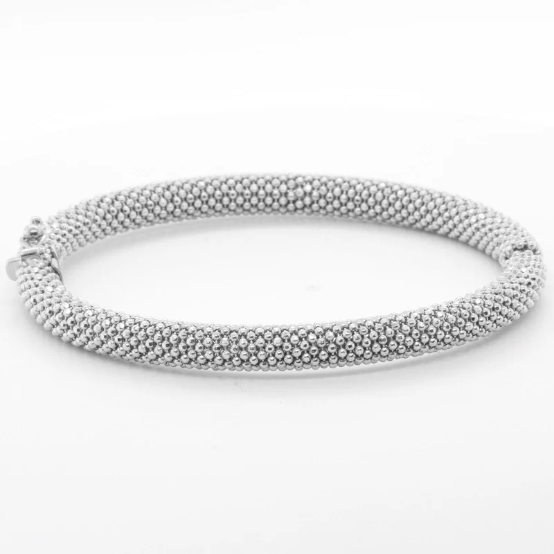 Bangles with gothic-inspired engravings for drama -14k White Gold Beaded Mesh Hinged Bangle Bracelet 6.75" 20.4g ITALY