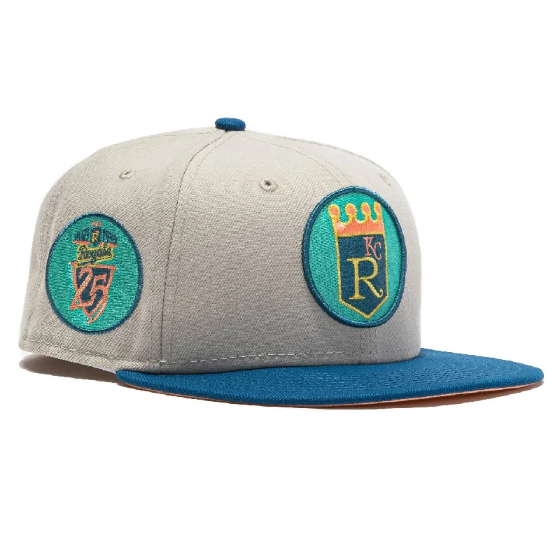 Canvas dad cap for rugged daily style -New Era x MLB Ocean Drive 'Kansas City Royals 25th Anniversary' 59Fifty Patch Fitted Hat (Hat Club Exclusive)