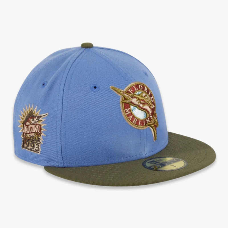 Wool blend cap for cozy fall fashion -New Era x MLB Great Outdoors 'Miami Marlins 1993 Inaugural Year' 59Fifty Patch Fitted Hat (Hat Club Exclusive)