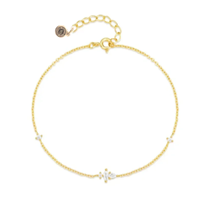 Bangles with sleek matte finish for subtlety -Lunar Bliss Dainty Cable Chain Bracelet with Marquise, Pear, and Round Cut Cubic Zirconia Accents