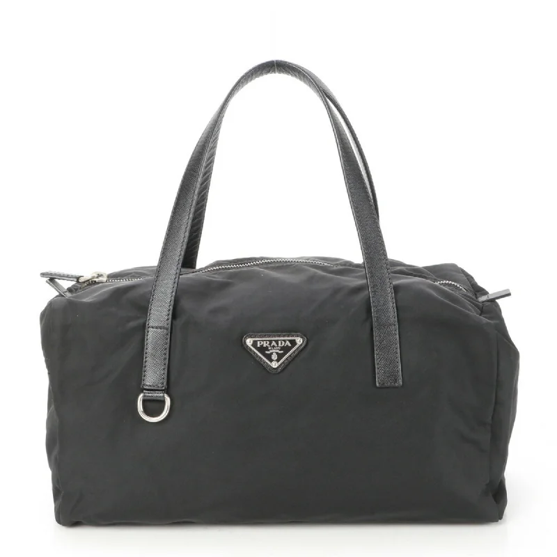 Handle bags with subtle embroidery for detail -Prada  Nylon Leather Handbag Tote Bag (Pre-Owned)