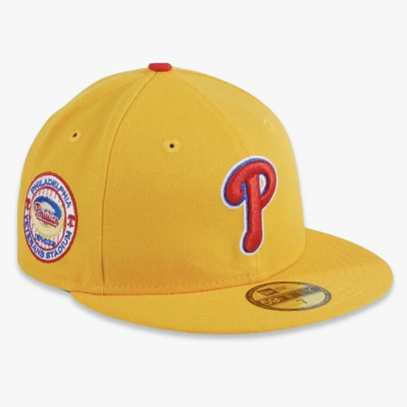 Retro cap with faded wash finish -New Era x MLB Cereal Pack 'Philadelphia Phillies Veterans Stadium' (Corn Pops) 59Fifty Patch Fitted Hat (Hat Club Exclusive)