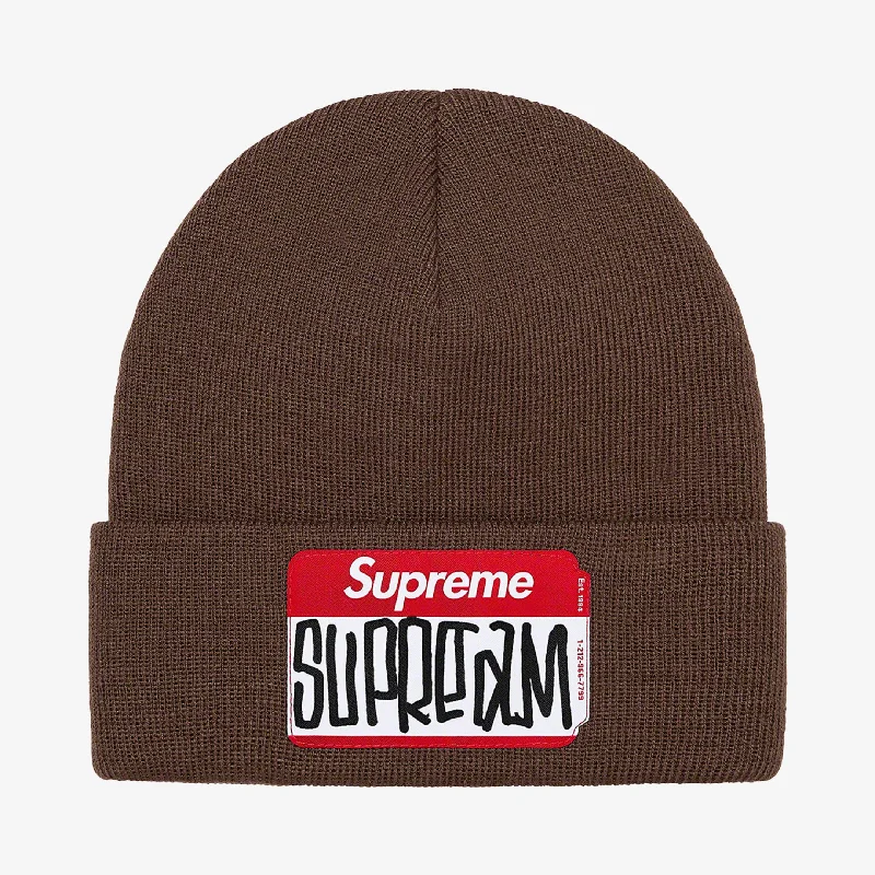 Durable canvas cap for rugged outdoor use -Supreme Beanie 'Gonz Nametag' Brown (FW21)