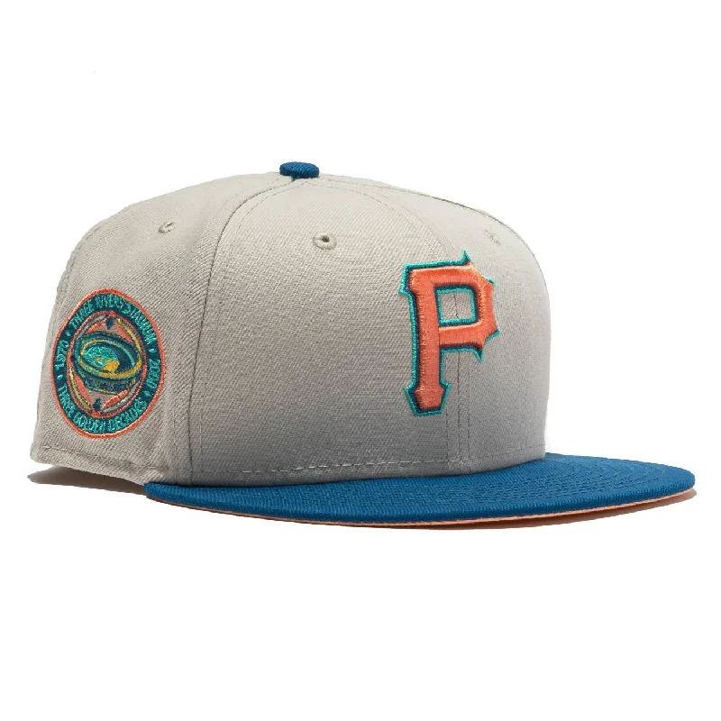 Bright cap for fun festival outfits -New Era x MLB Ocean Drive 'Pittsburgh Pirates Three Rivers Stadium' 59Fifty Patch Fitted Hat (Hat Club Exclusive)