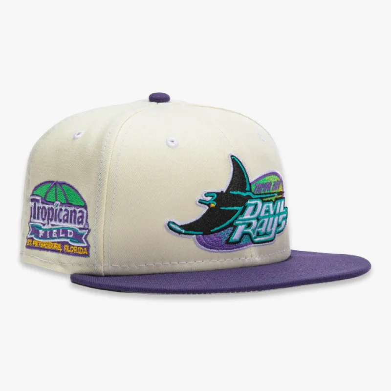 Washed cap with soft vintage feel -New Era x MLB White Dome 'Tampa Bay Devil Rays Tropicana Field' 59Fifty Patch Fitted Hat (Hat Club Exclusive)