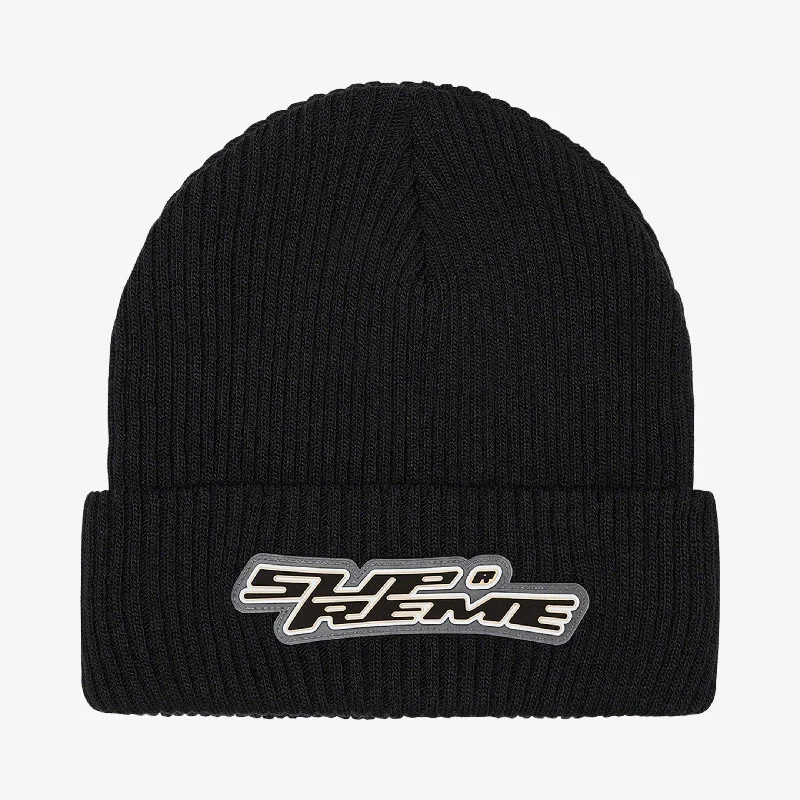 Classic black cap for versatile outfit pairing -Supreme Patch Beanie 'Raised Logo' Black (FW21)