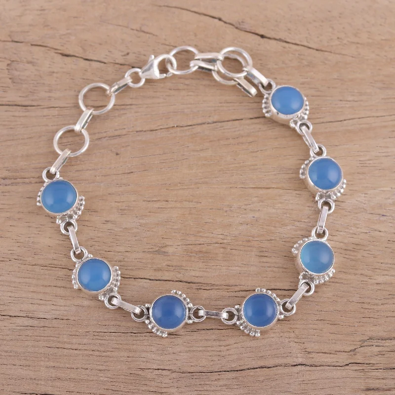 Bangles with interlocking links for uniqueness -Charming Orbs Chalcedony and Sterling Silver Link Bracelet from India