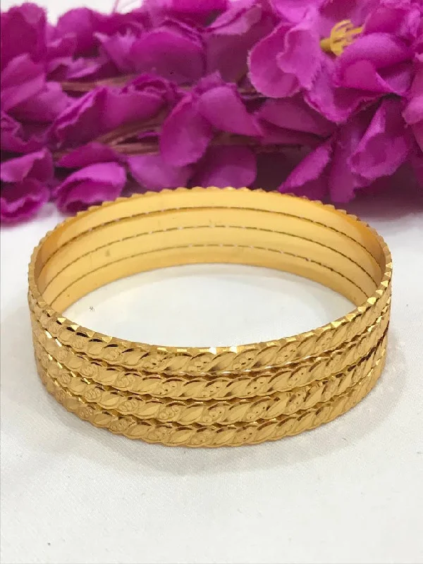 Bracelets with leather wrap for edgy look -Alluring Gold Plated Designer Work Bangles Set For Women